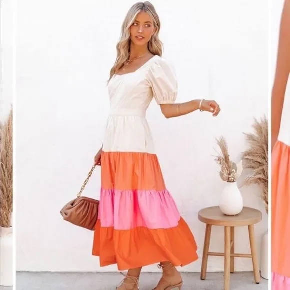 Vici Dolls || Naomi cotton pocketed color block midi dress - Picture 1 of 5